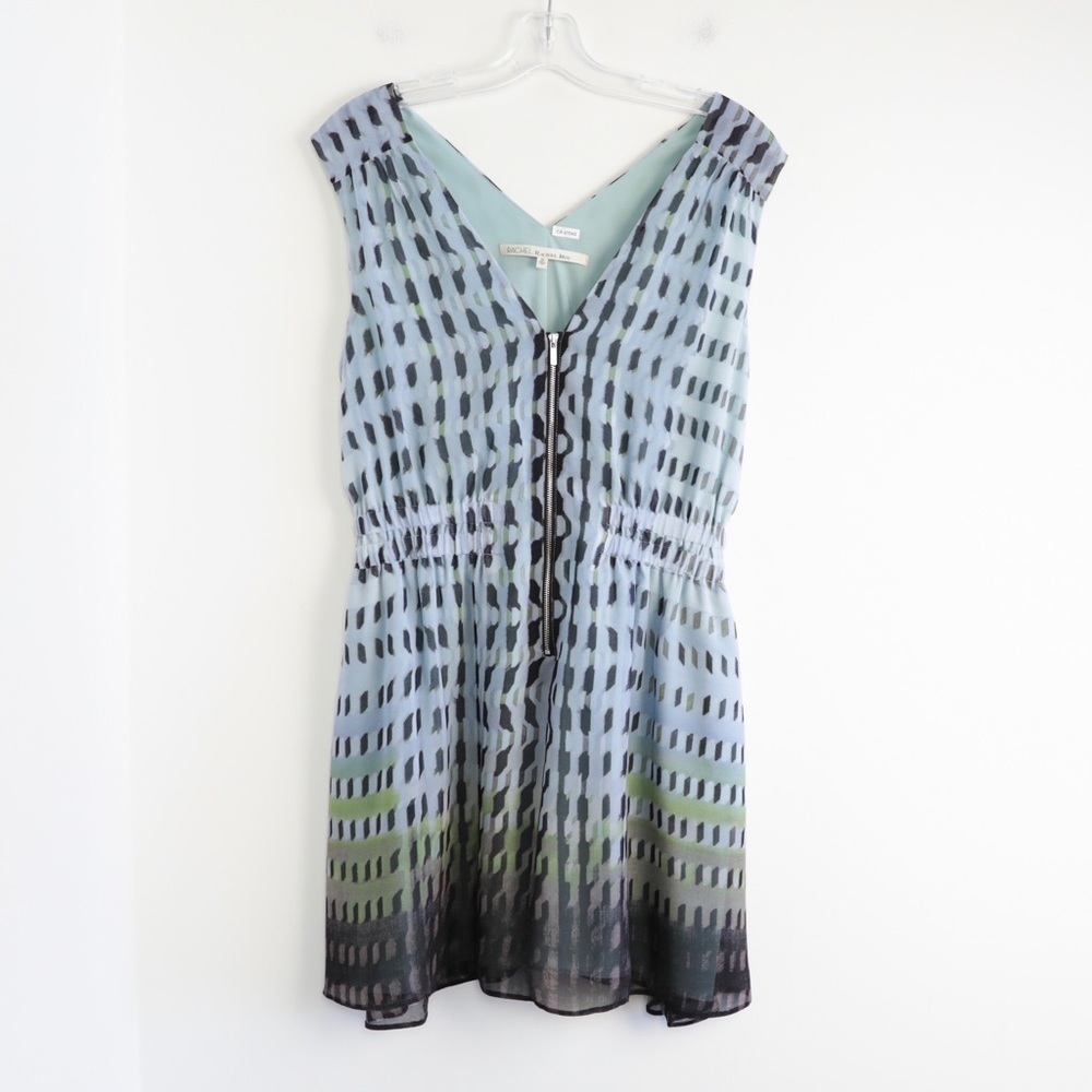 Rachel Roy blue dress chiffon print v-neck mini cute romantic abstract cocktail